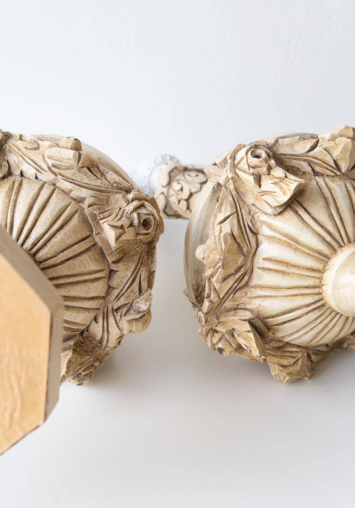 Pair of large painted wood table lamps. Spain, circa 1970s