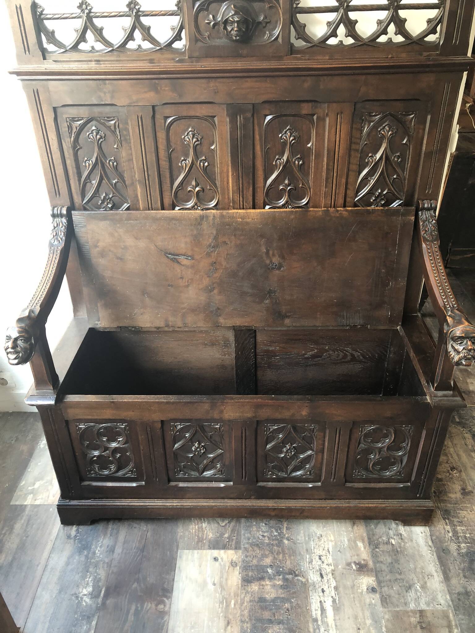Neo-Gothic Chest Bench XIXth stamped A.Vallot Paris