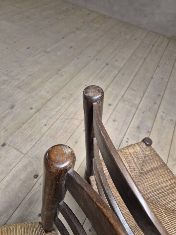 Paire de chaises en paille rustique campagnard montagne ancienne 1950s
