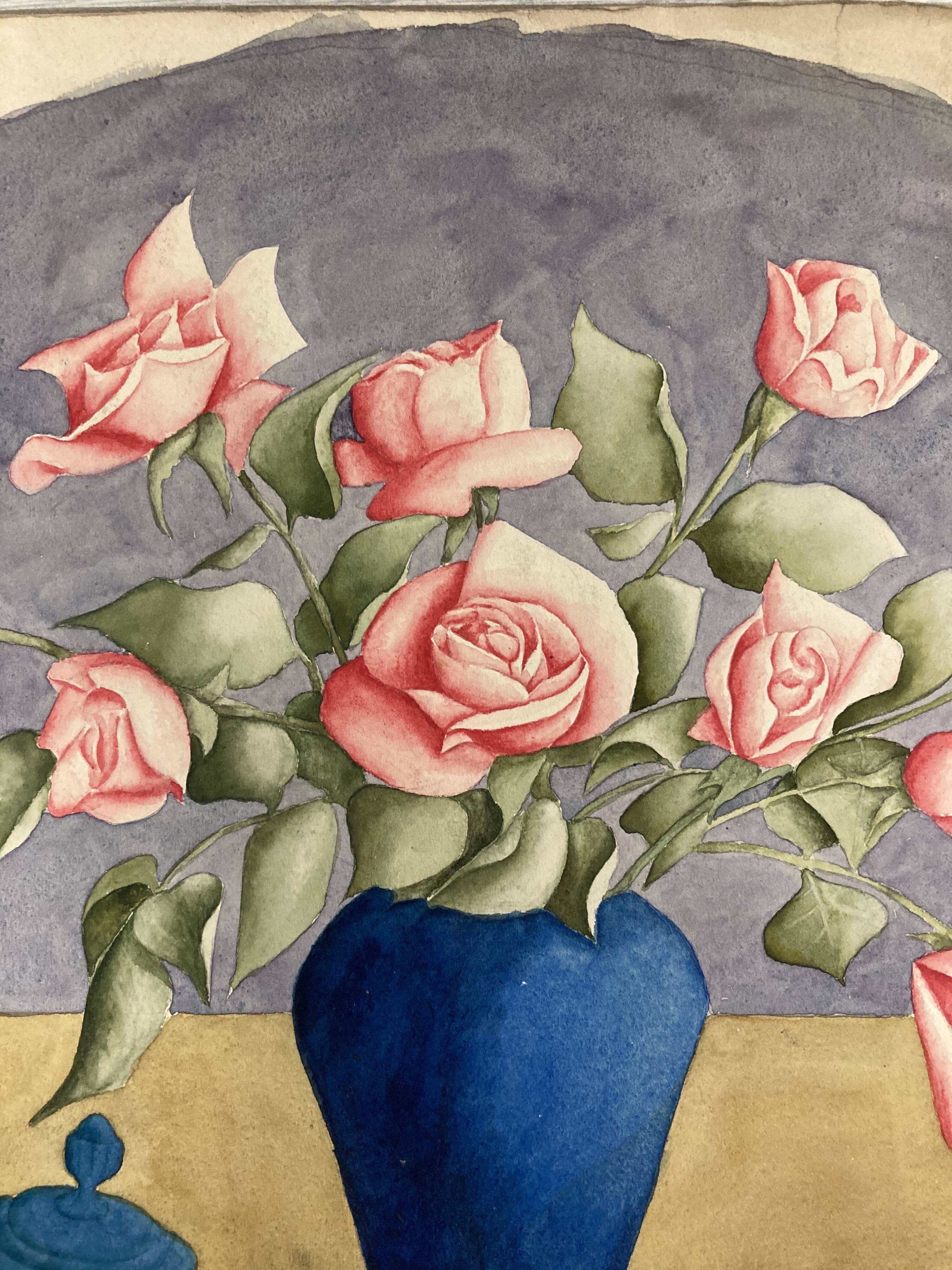 Watercolor with vintage double-sided rose bouquets