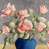 Watercolor with vintage double-sided rose bouquets