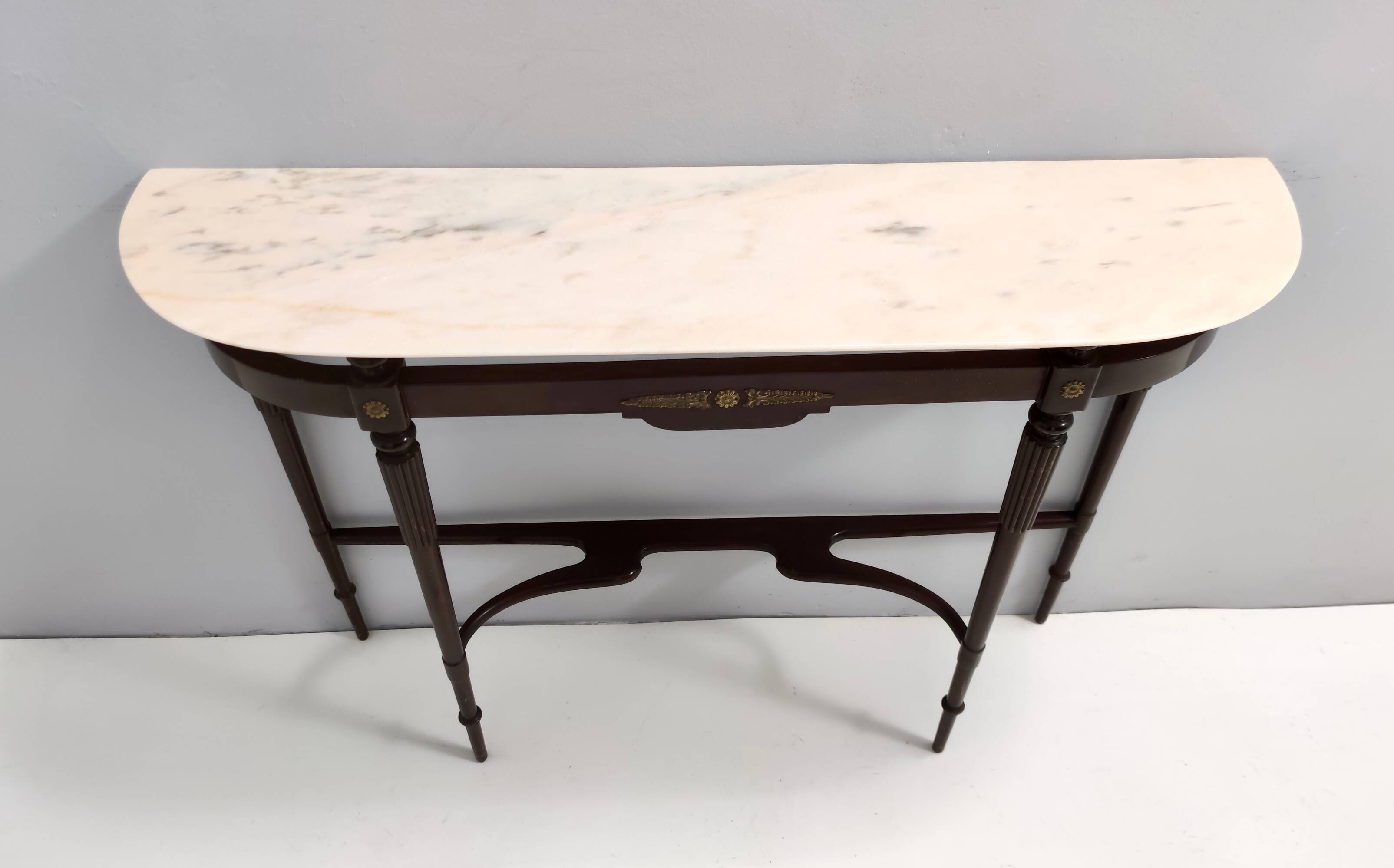 Vintage beech console table with portuguese pink marble top, italy