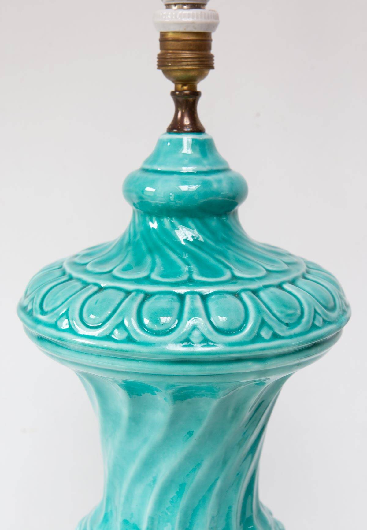 Large turquoise blue table lamp Manises from the 1960s (61 cm)