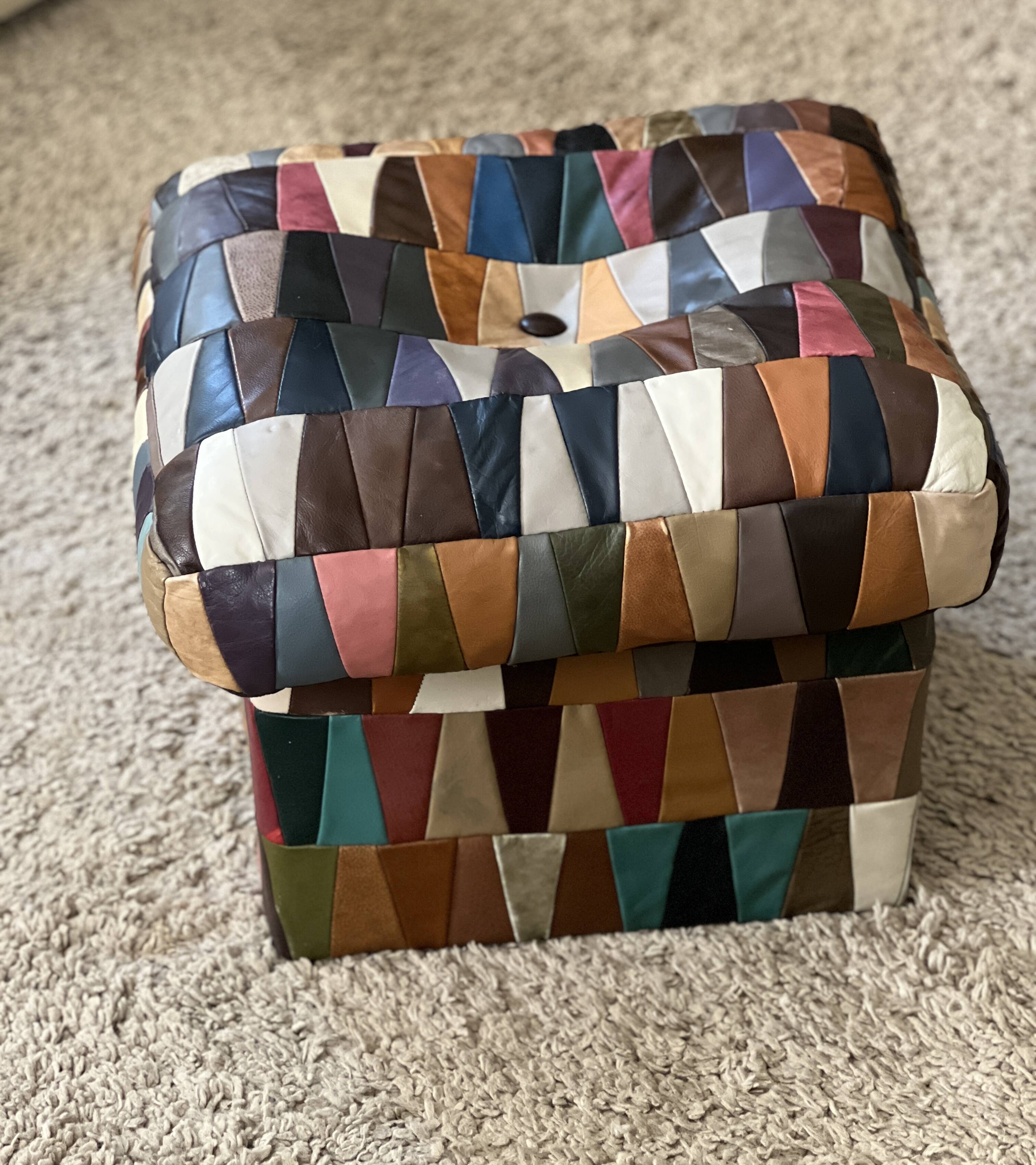 Pouf/chest or Ottoman “Harlequin” leather 1970