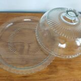 Glass cheese bell with vintage plate