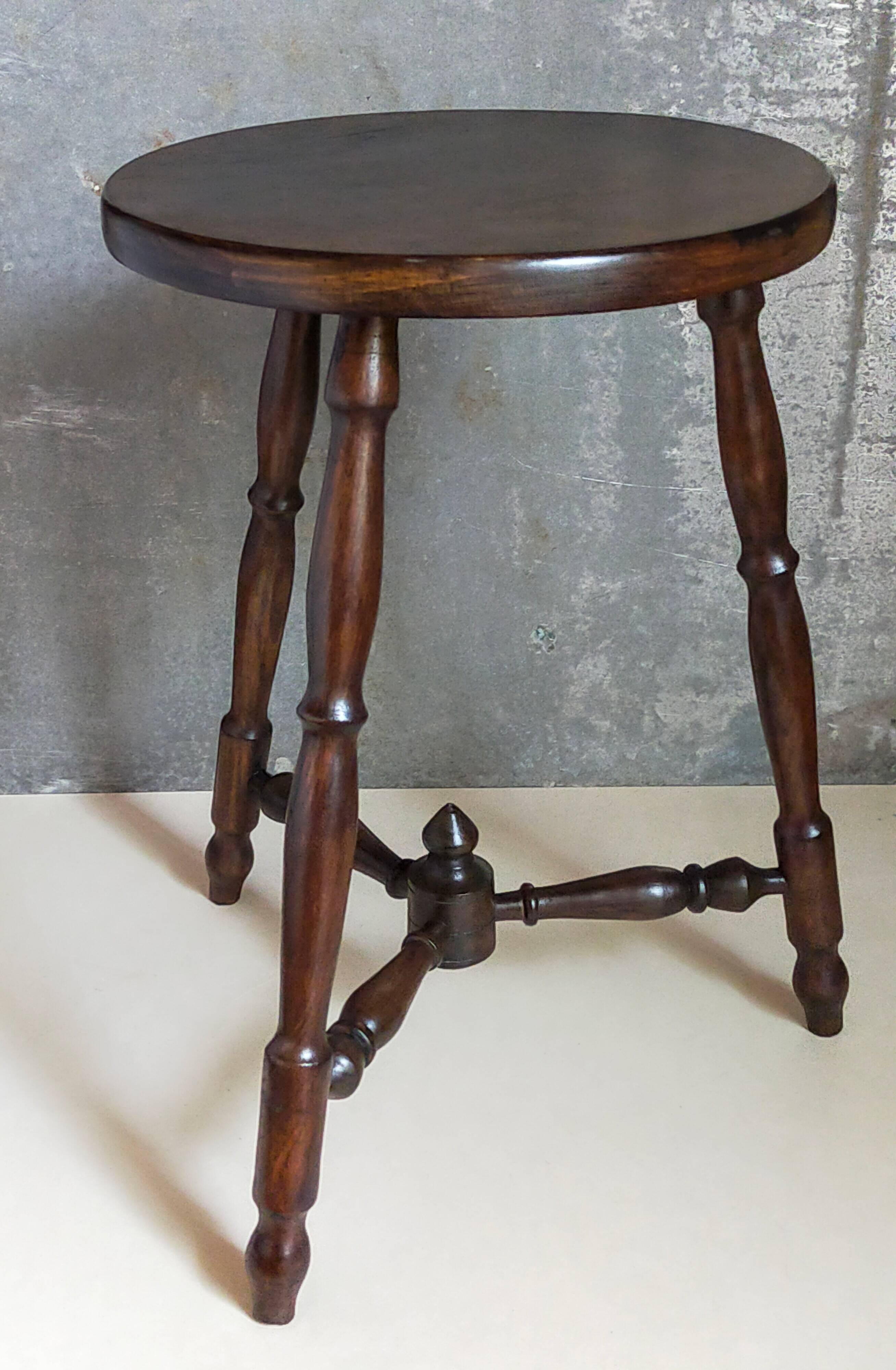 Vintage turned solid wood tripod stool