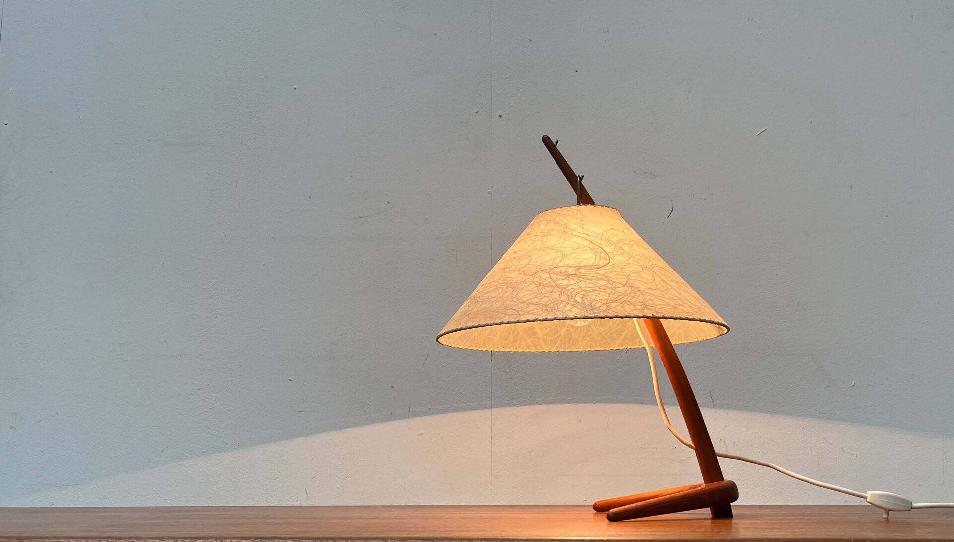 Dornstab table lamp in modern teak from the mid-century by A. Pöll for Kalmar, Vienna, 1950s.