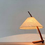 Dornstab table lamp in modern teak from the mid-century by A. Pöll for Kalmar, Vienna, 1950s.
