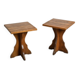 Pair of solid pine side tables, French Alps, circa 1970.