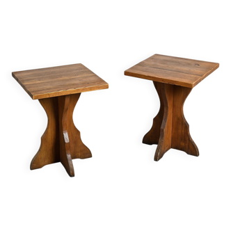 Pair of solid pine side tables, French Alps, circa 1970.
