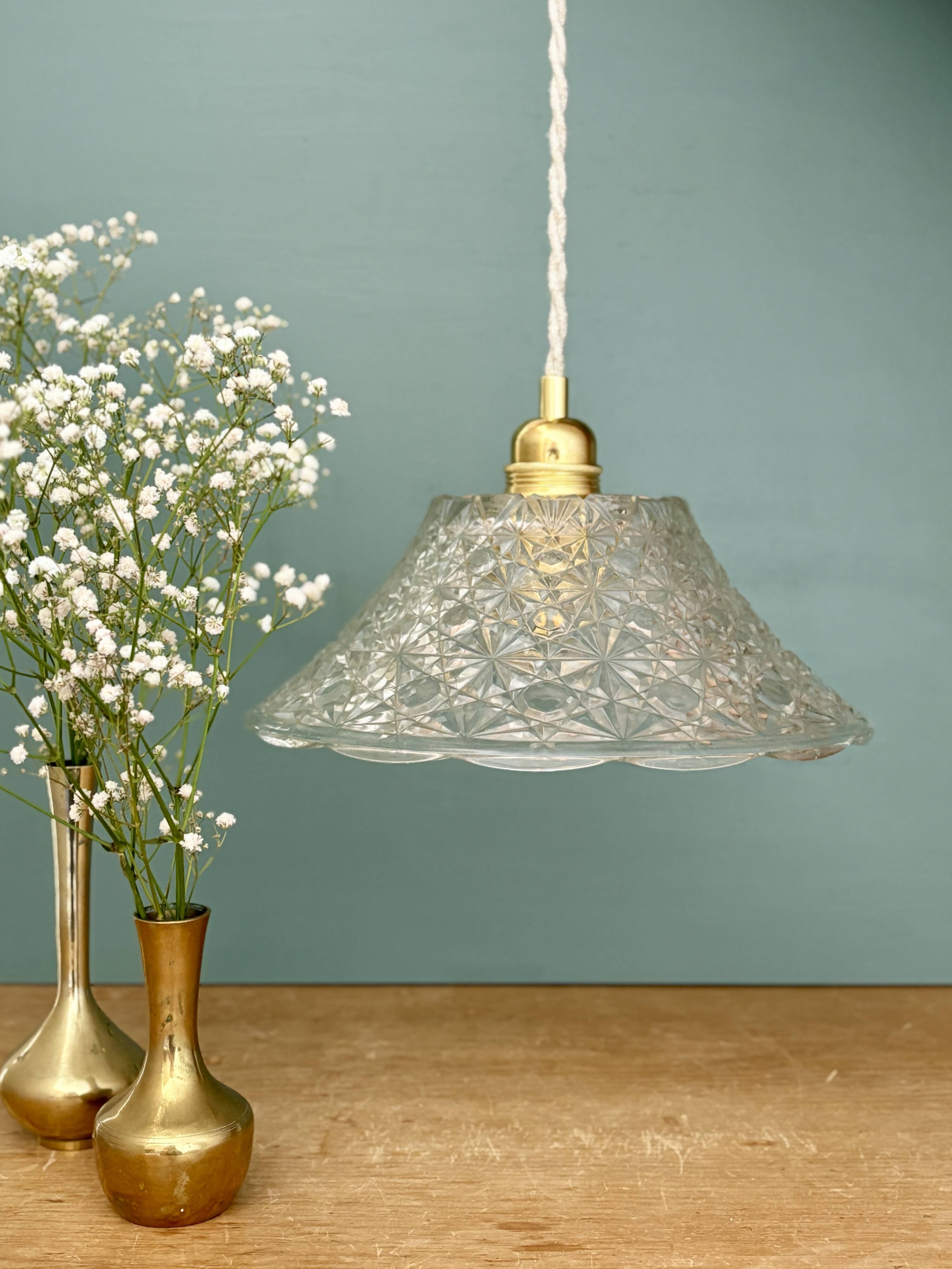 Vintage molded glass lampshade pendant light - tableware collection -