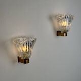 Pair of Archimede Seguso “Bullicante” Murano Glass Wall Sconces, 1940s