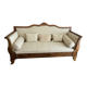 Boat bed canapé / Restoration style sofa in mahogany and damask fabric.