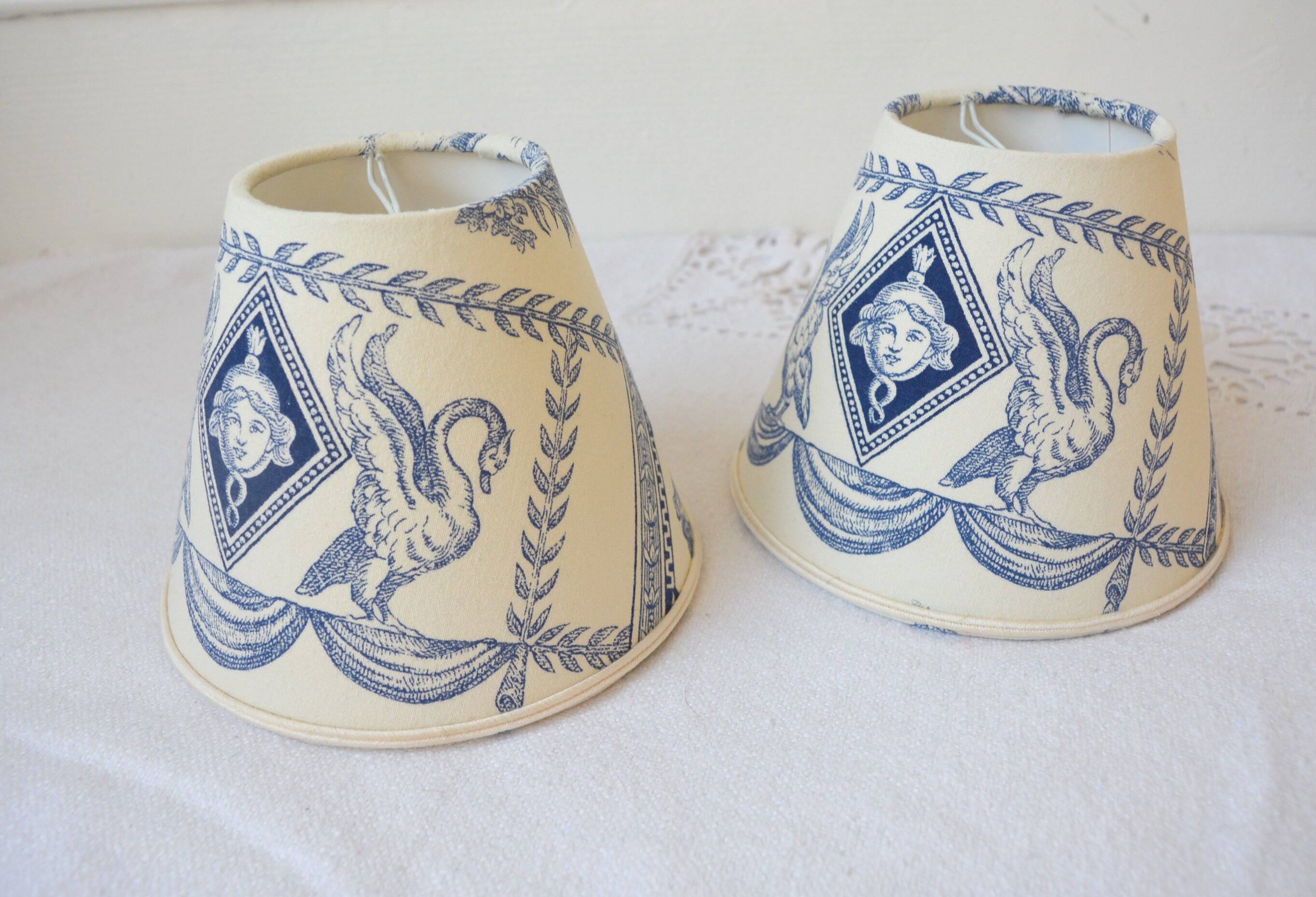 Set of 2 blue Toile de Jouy clip-on lampshades