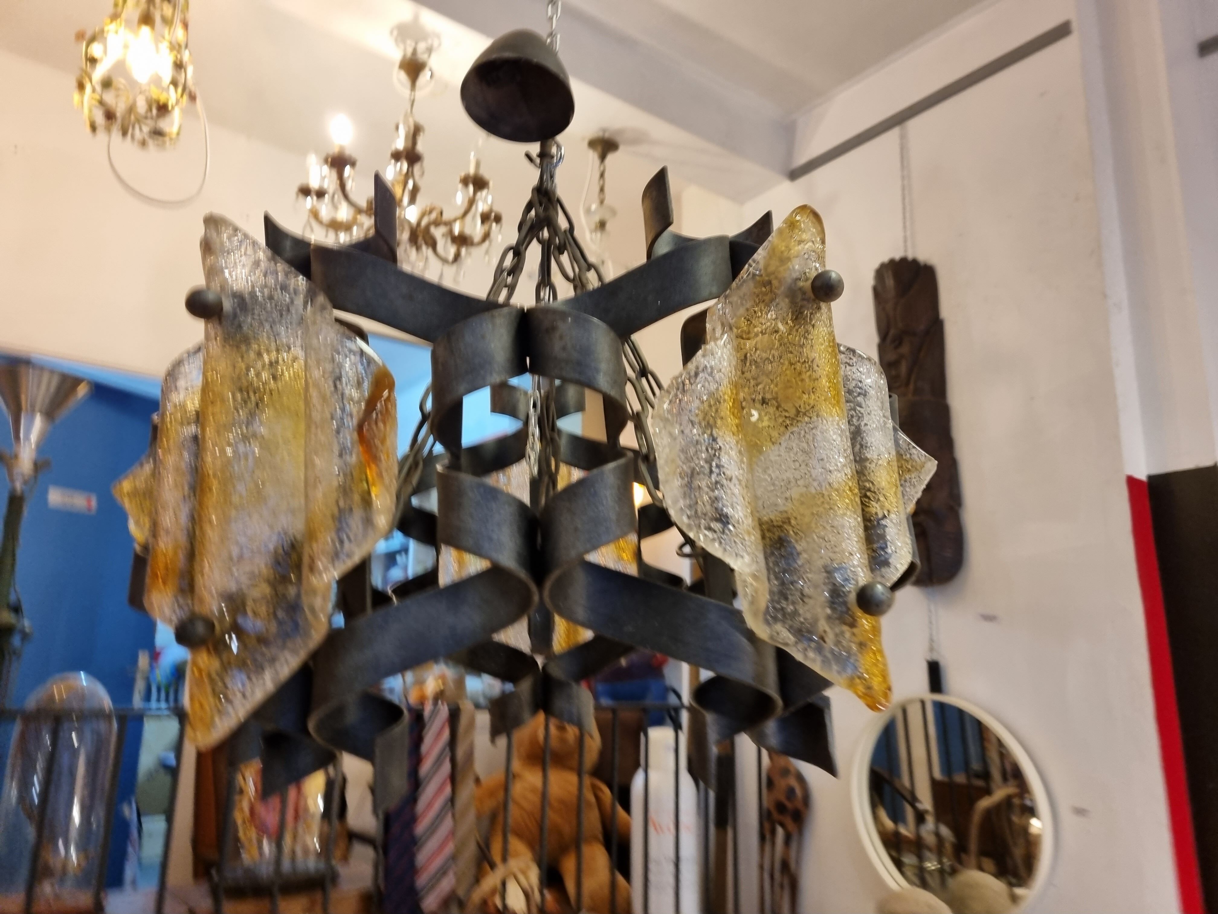 Chandelier iron struck & murano glass, 1970