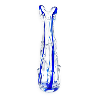 Monumental Murano Vase - Cobalt Blue & Crystal - Organic Design 70s