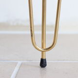 Triple tripod table in golden brass and screen-printed glass