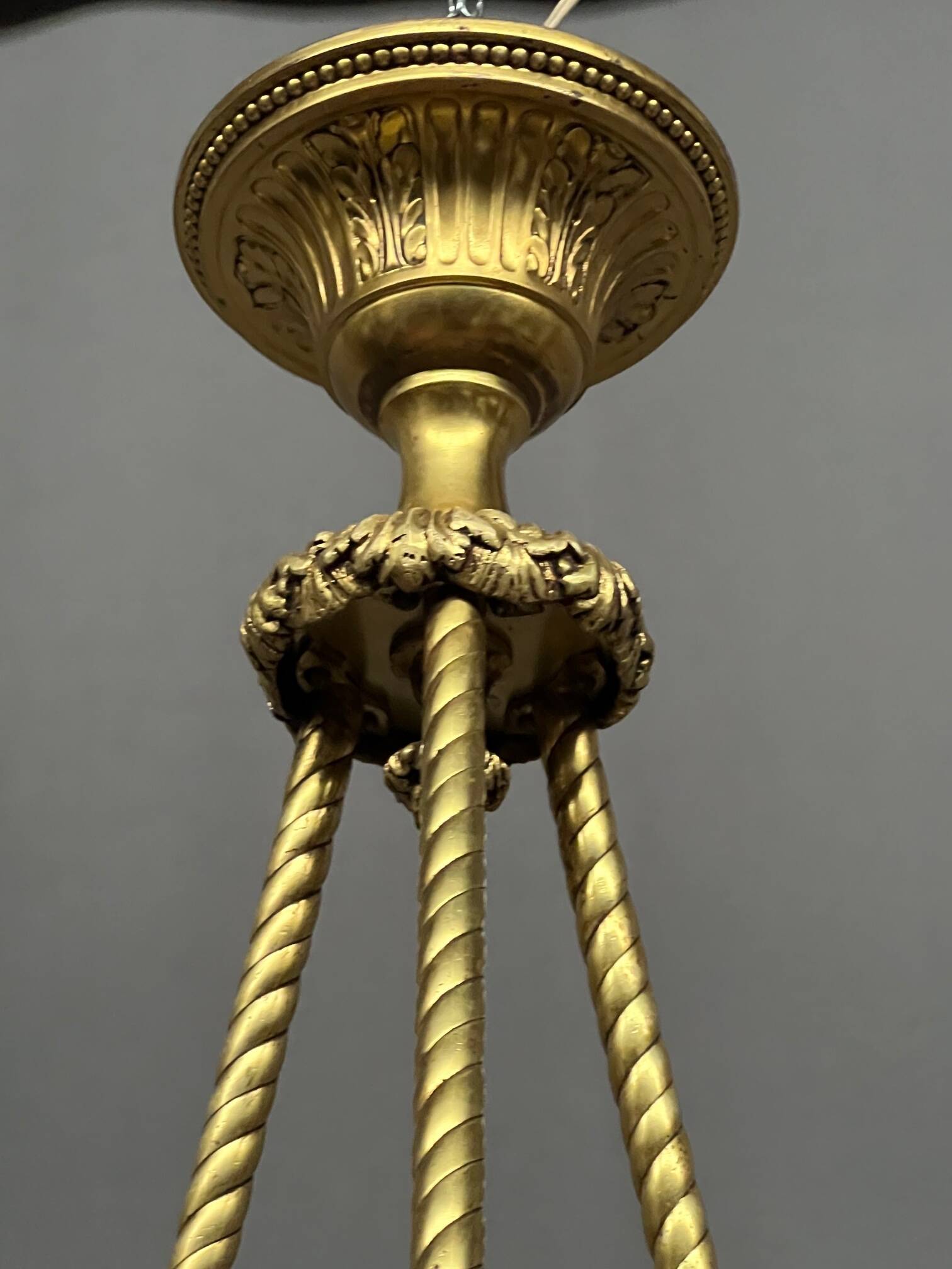 Art Deco chandelier. Marble, solid gilded bronze.