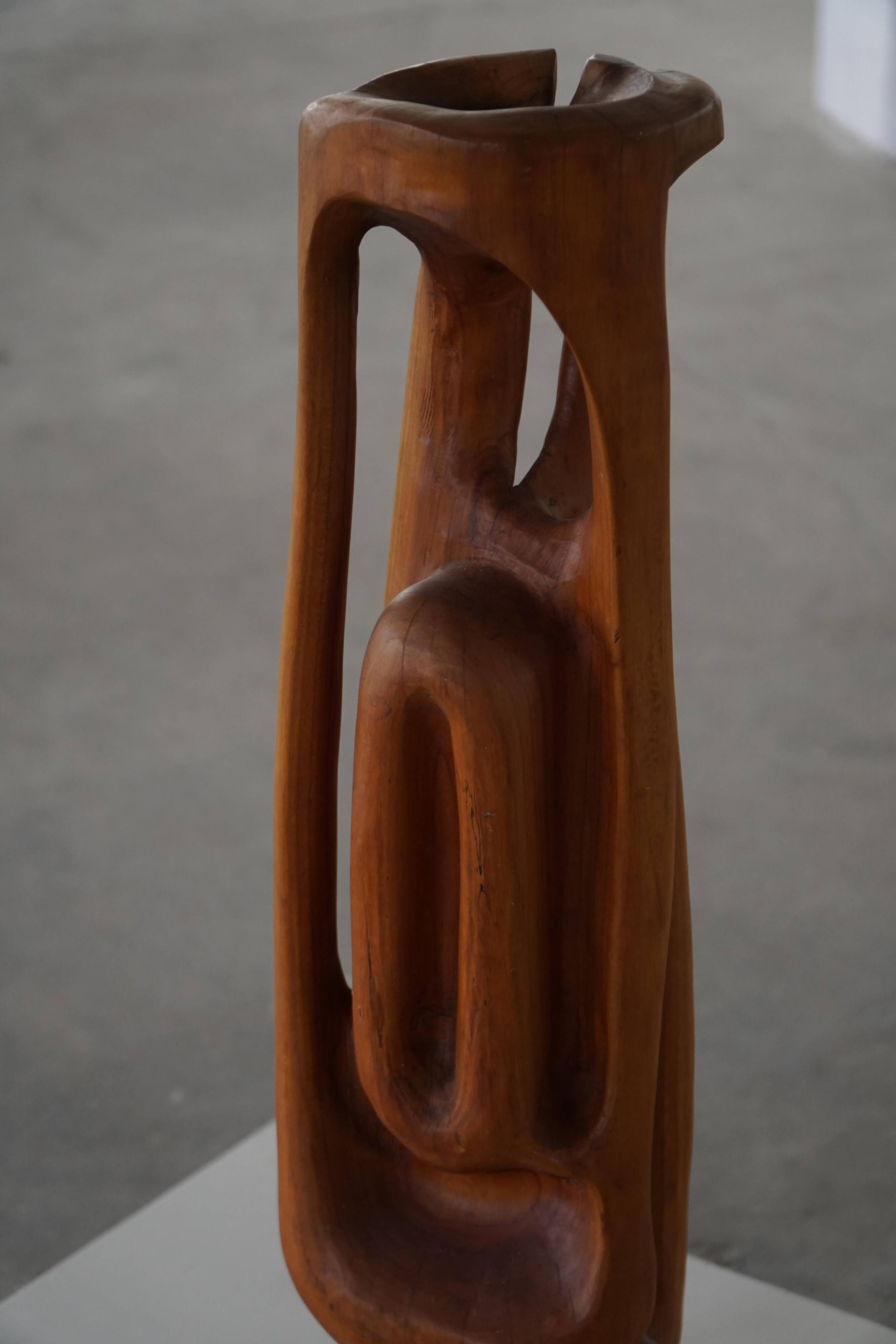 Large wooden sculpture "Woman" by Ole Wettergren, Danish modern, 1970s.