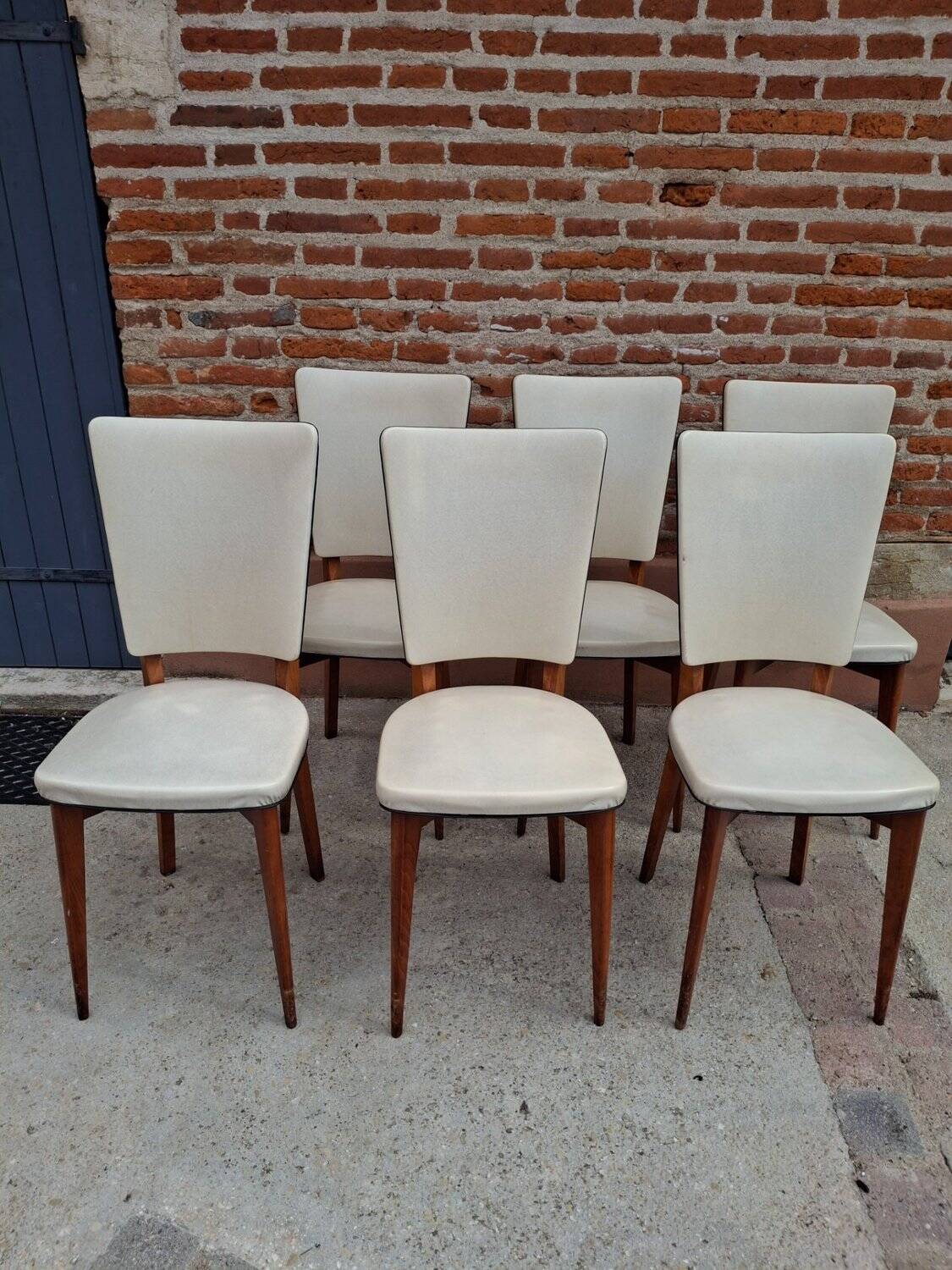 Lot 6 chaises Mid-Century scandinaves années 50-60 pieds compas vintage