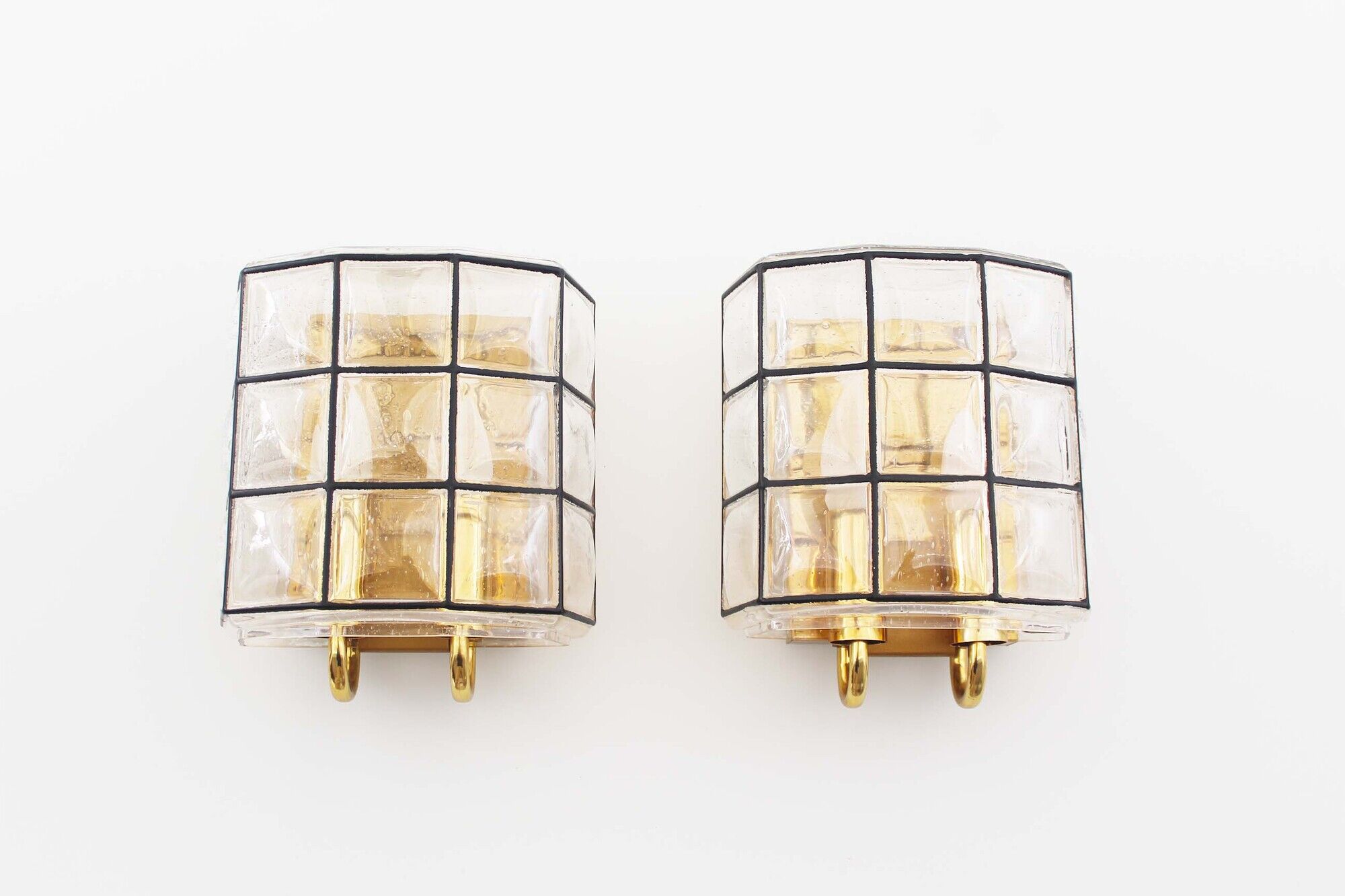 Pair of brass and glass facetted sconces by Glashutte Limburg