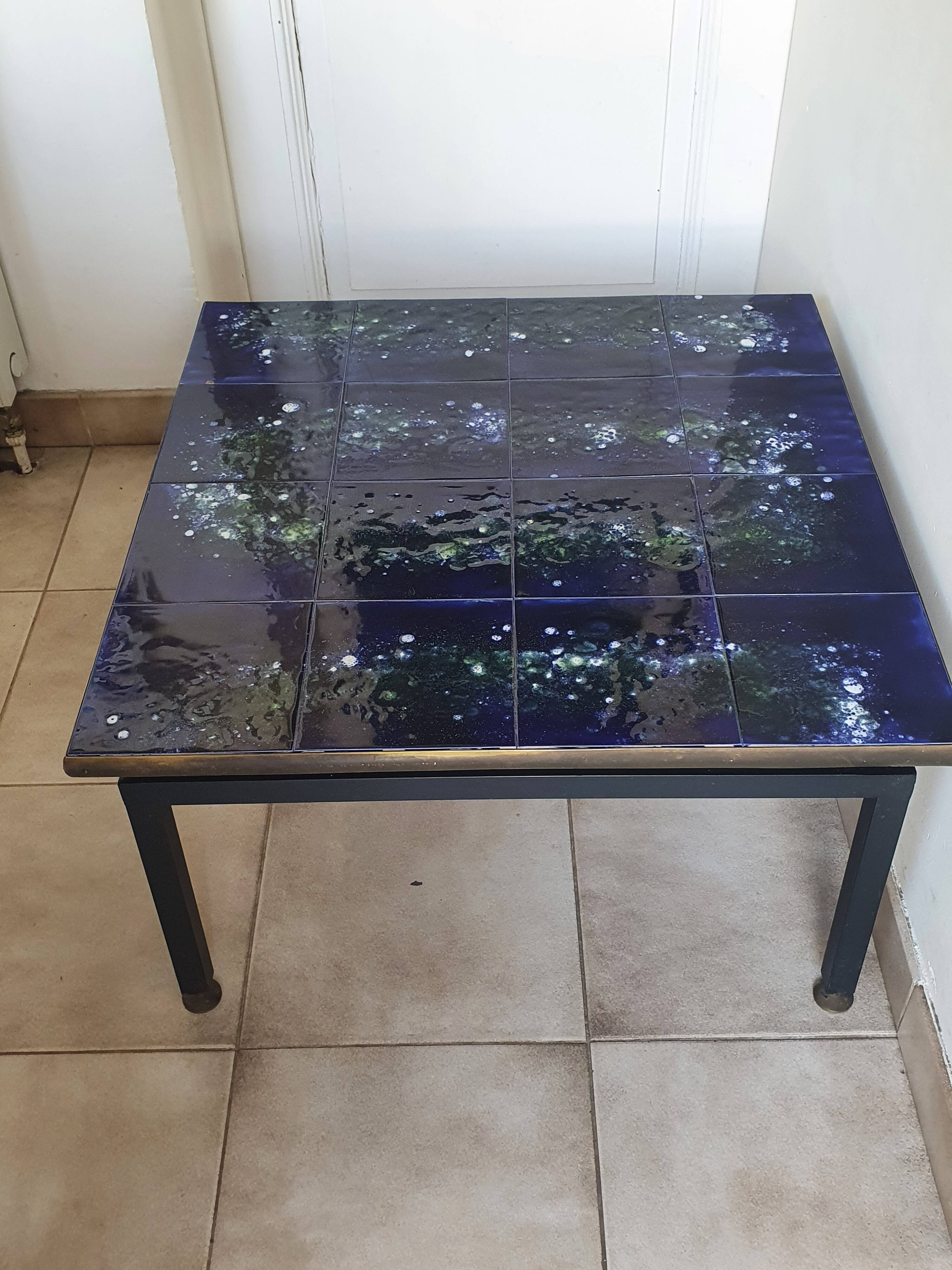 Table basse en céramique et fer forgé