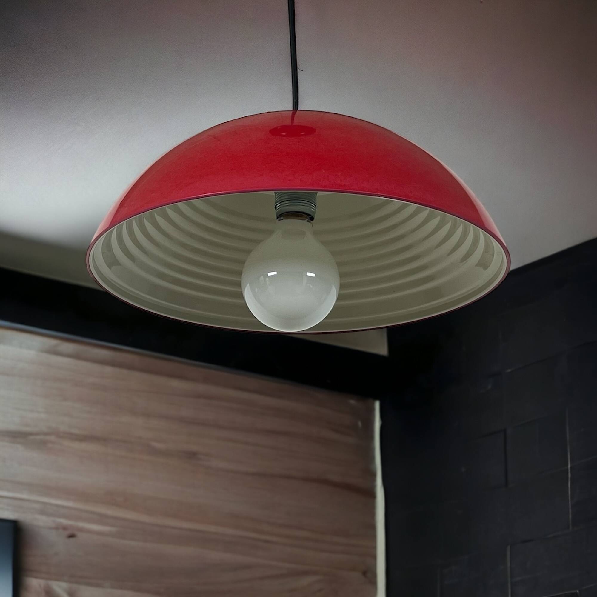 Large Hanging Lamp Martinelli Luce 'Coupe 1835'' in Glossy Red, 1970s