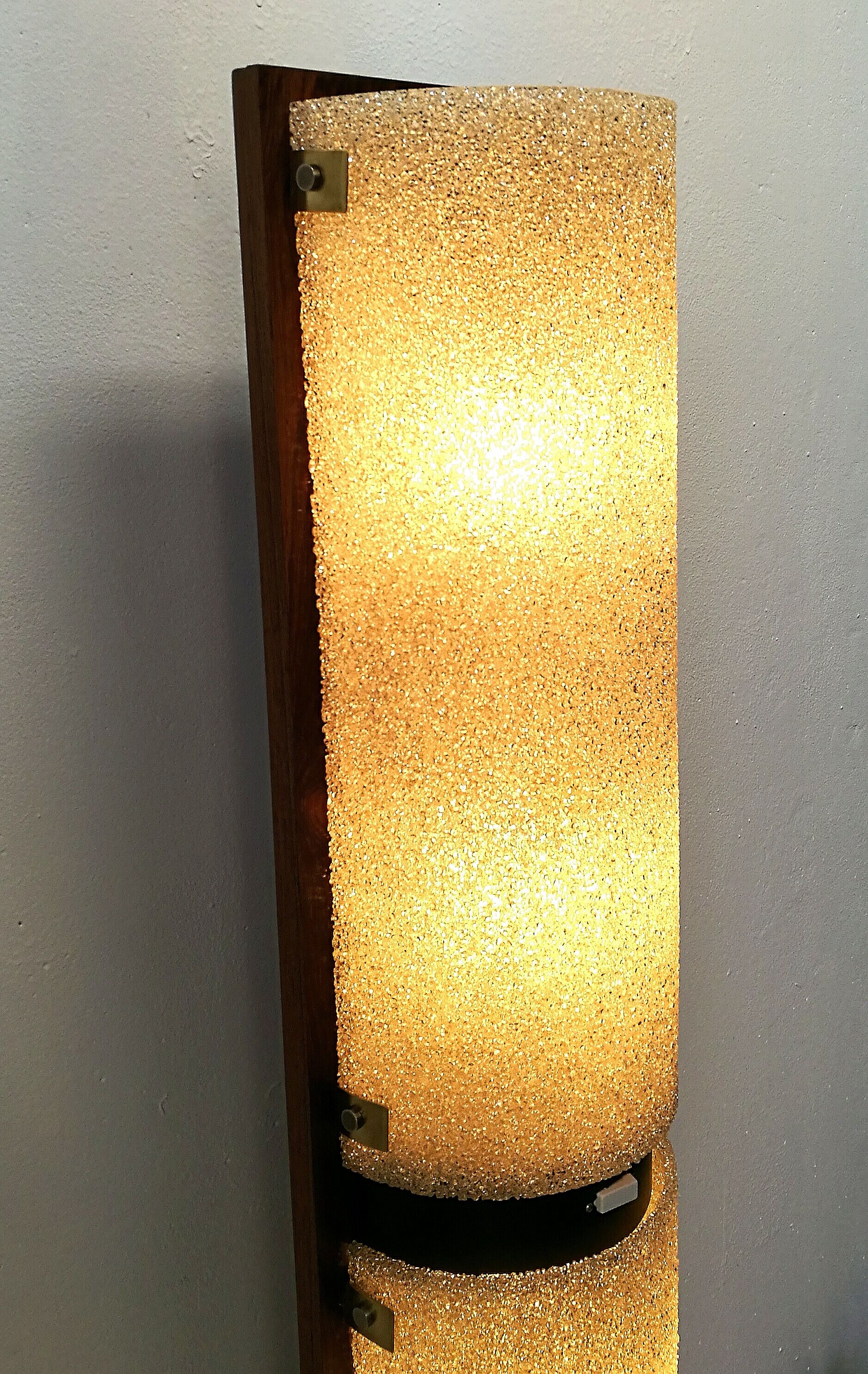 Floor lamp 60s rosewood and granite resin totem
