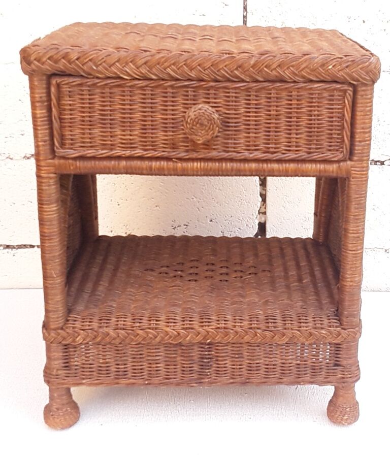 Wicker and rattan bedside table