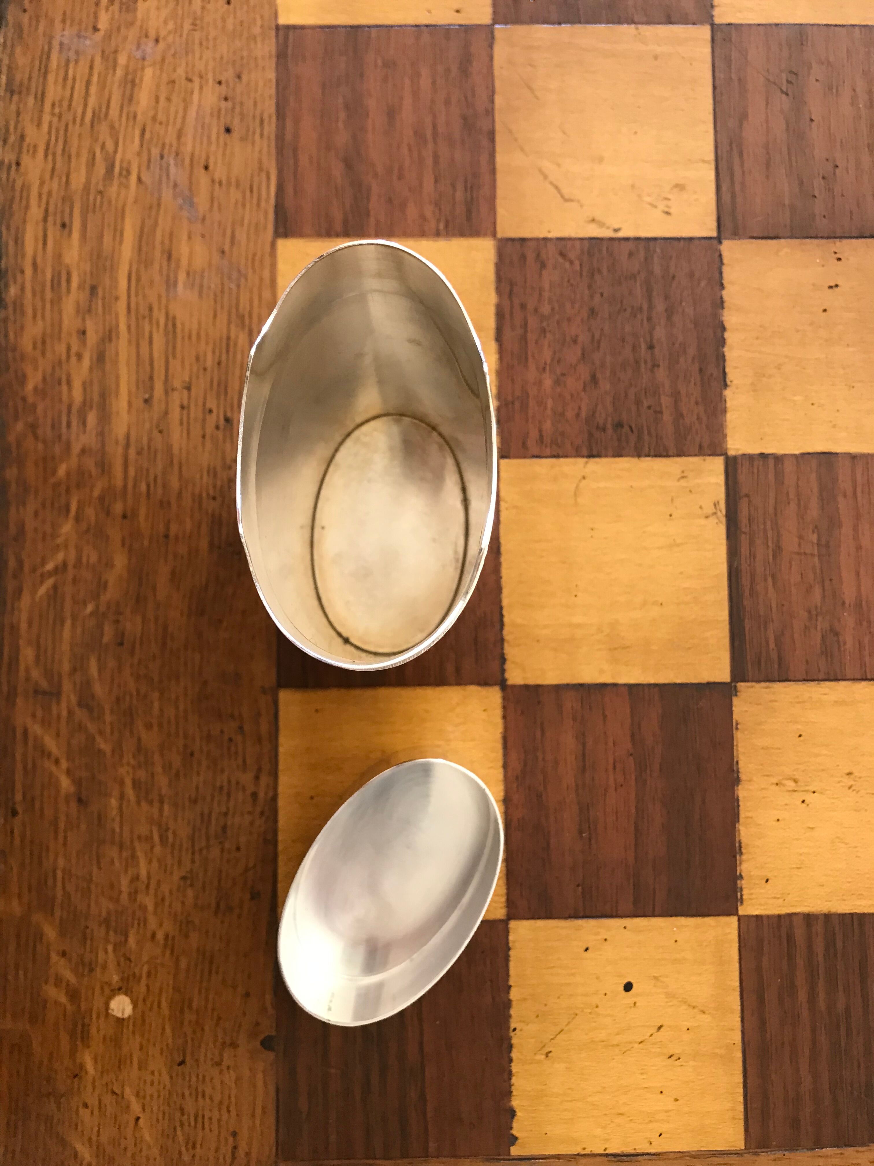 Guilloché silver metal oval cigar box