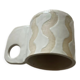 Mug type cup in white glazed stoneware wave