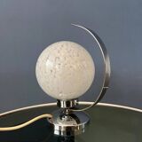 Vintage chrome table lamp with glass shade