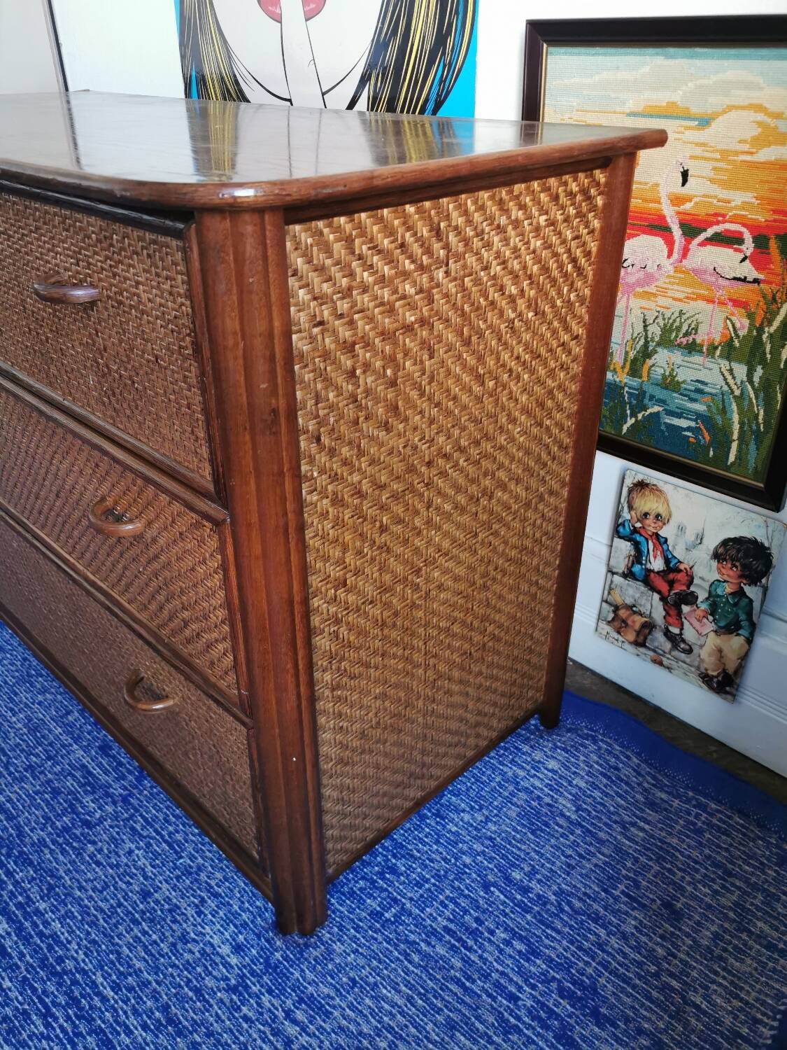 Commode en rotin et bambou