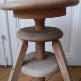 Ancien tabouret d'architecte reglable en bois massif