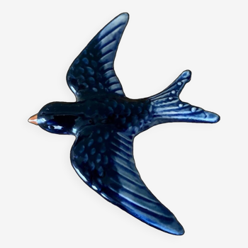 Vintage wall swallow in blue ceramic