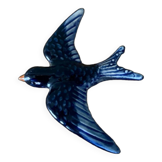 Vintage wall swallow in blue ceramic