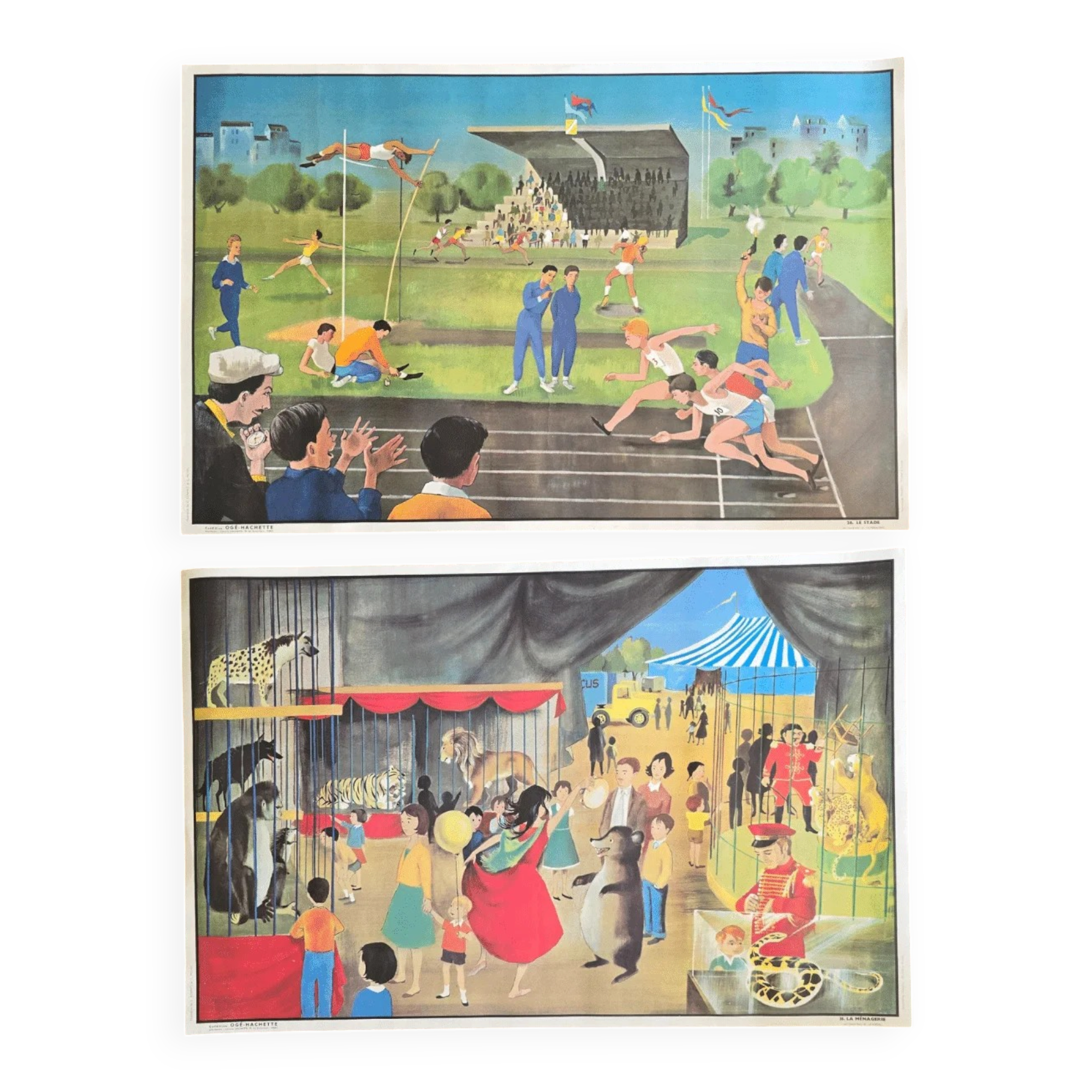 Old school poster Ogé-Hachette The Stadium & The Menagerie – 1960s