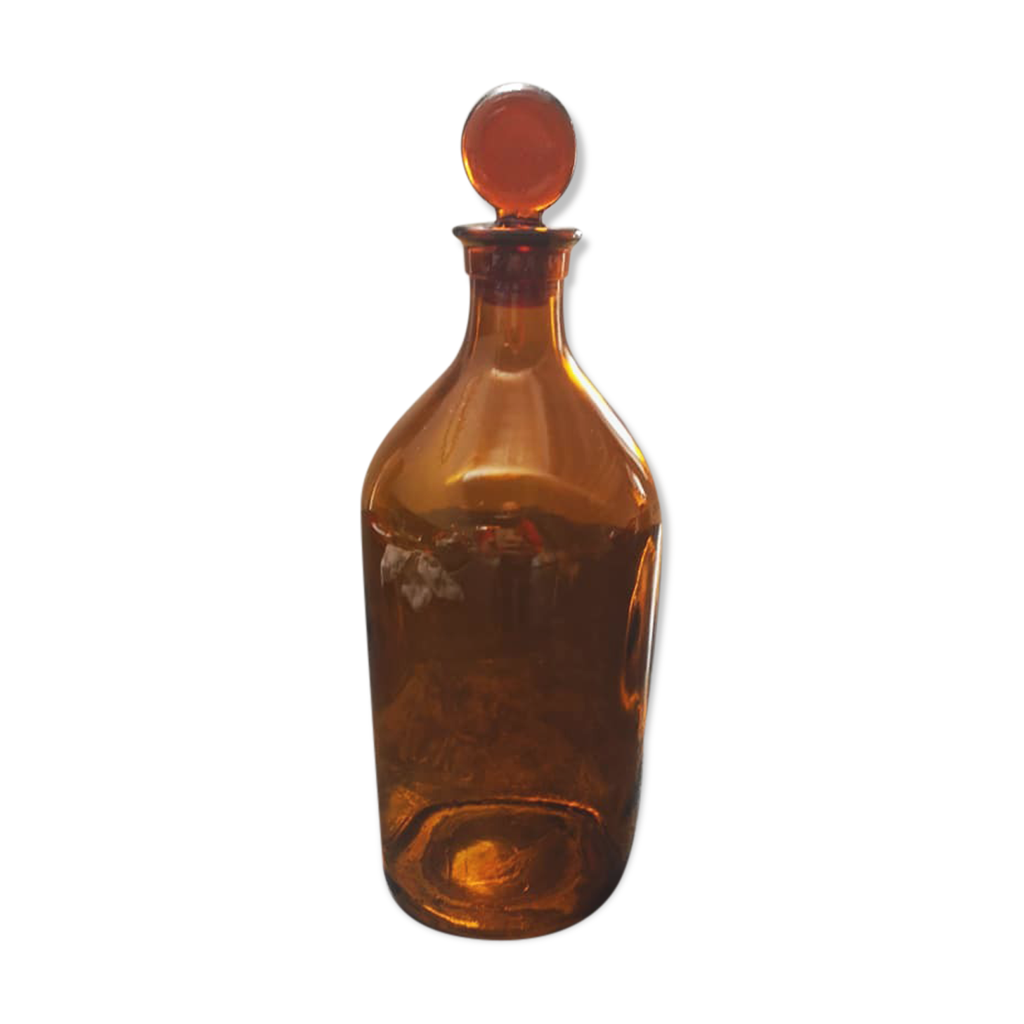 Pharmacy bottle / apothecary in amber glass early 20th total height 26 cm 1000 cl