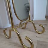Grand miroir psyché laiton sur pied vintage, pivotant
