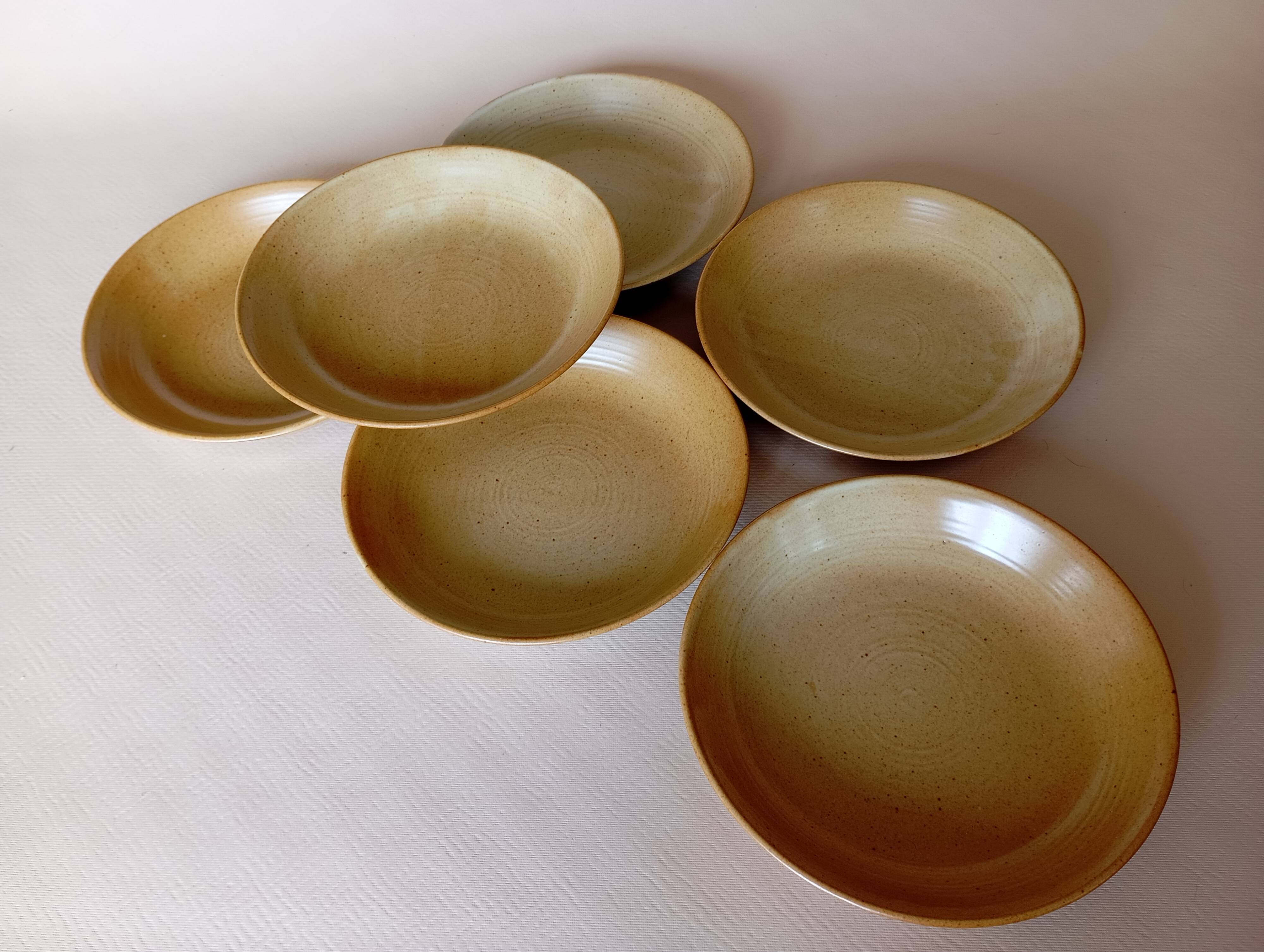 6 CNP Village stoneware skullcap plates