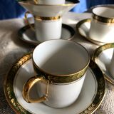 Vintage mocha set 5 coffee cups Napoleon porcelain white frieze green gold by hand