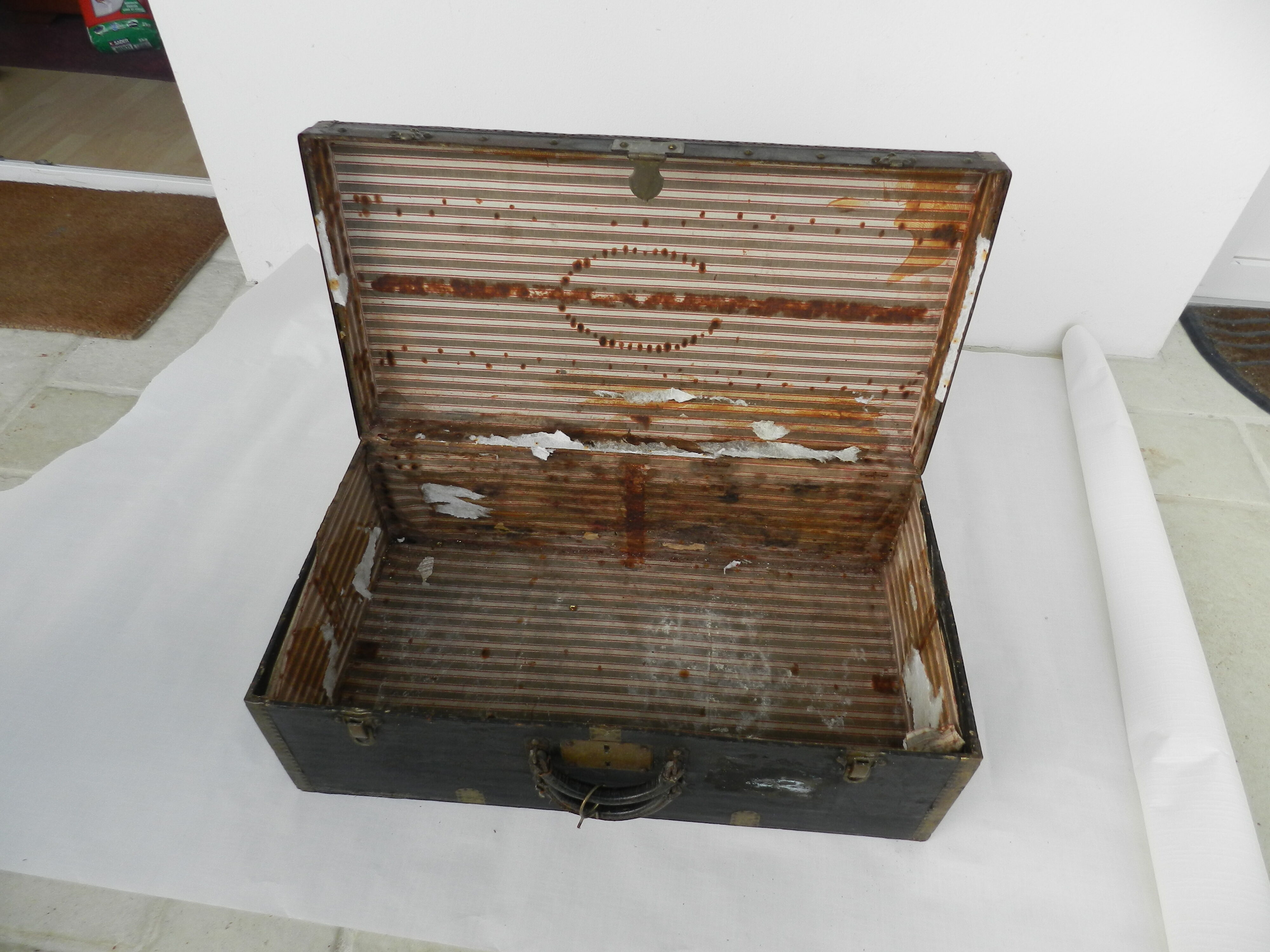 Old wooden, iron and brass trunk