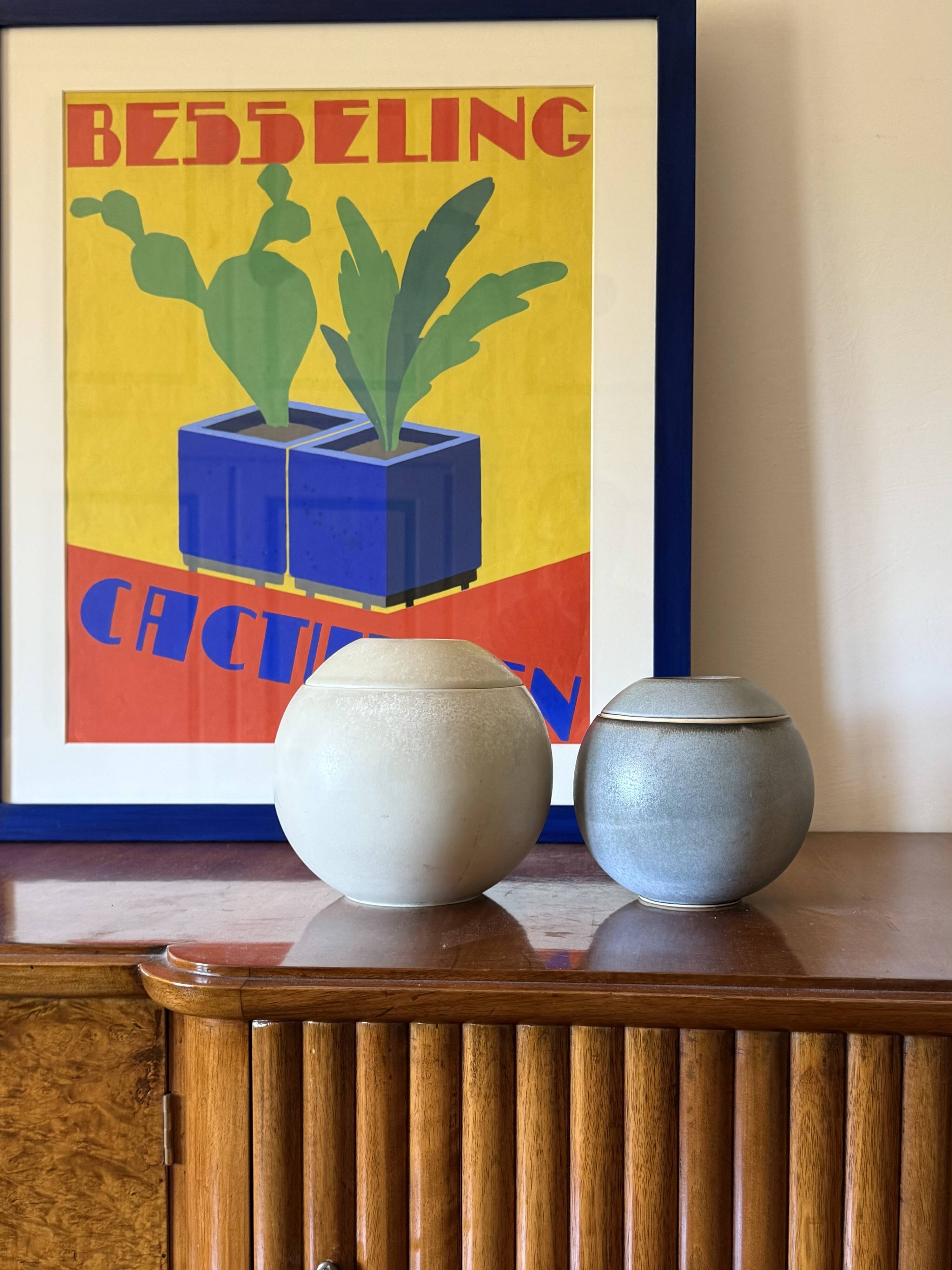 Mid-century Modern set of 2 gres vases, Franco Bucci Italy ca. 1960