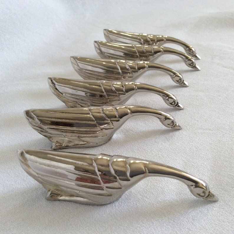 Lot de 6 porte-couteaux en métal argenté en forme de cygne ou d'oie décoration de table festive