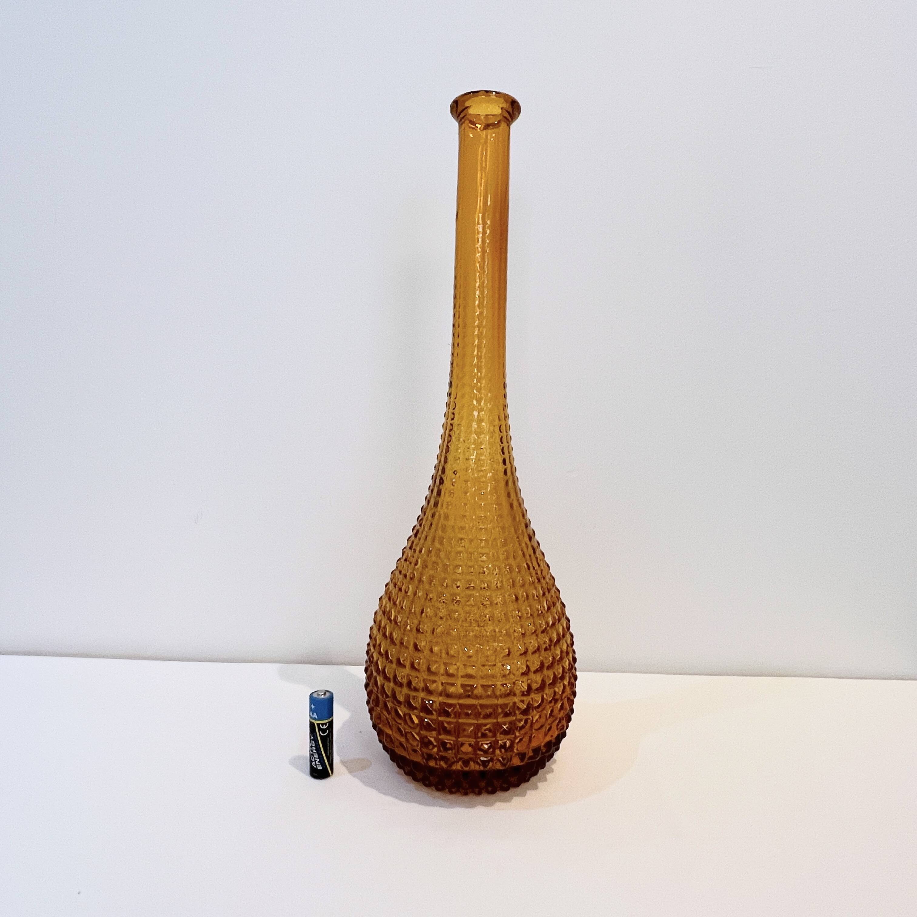 Vintage Empoli carafe bottle in amber yellow glass with diamond point