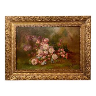 Old painting, still life, signed Monk, late nineteenth century early twentieth century