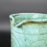 Turquoise green glazed stoneware pitcher – signed, France, 1970
