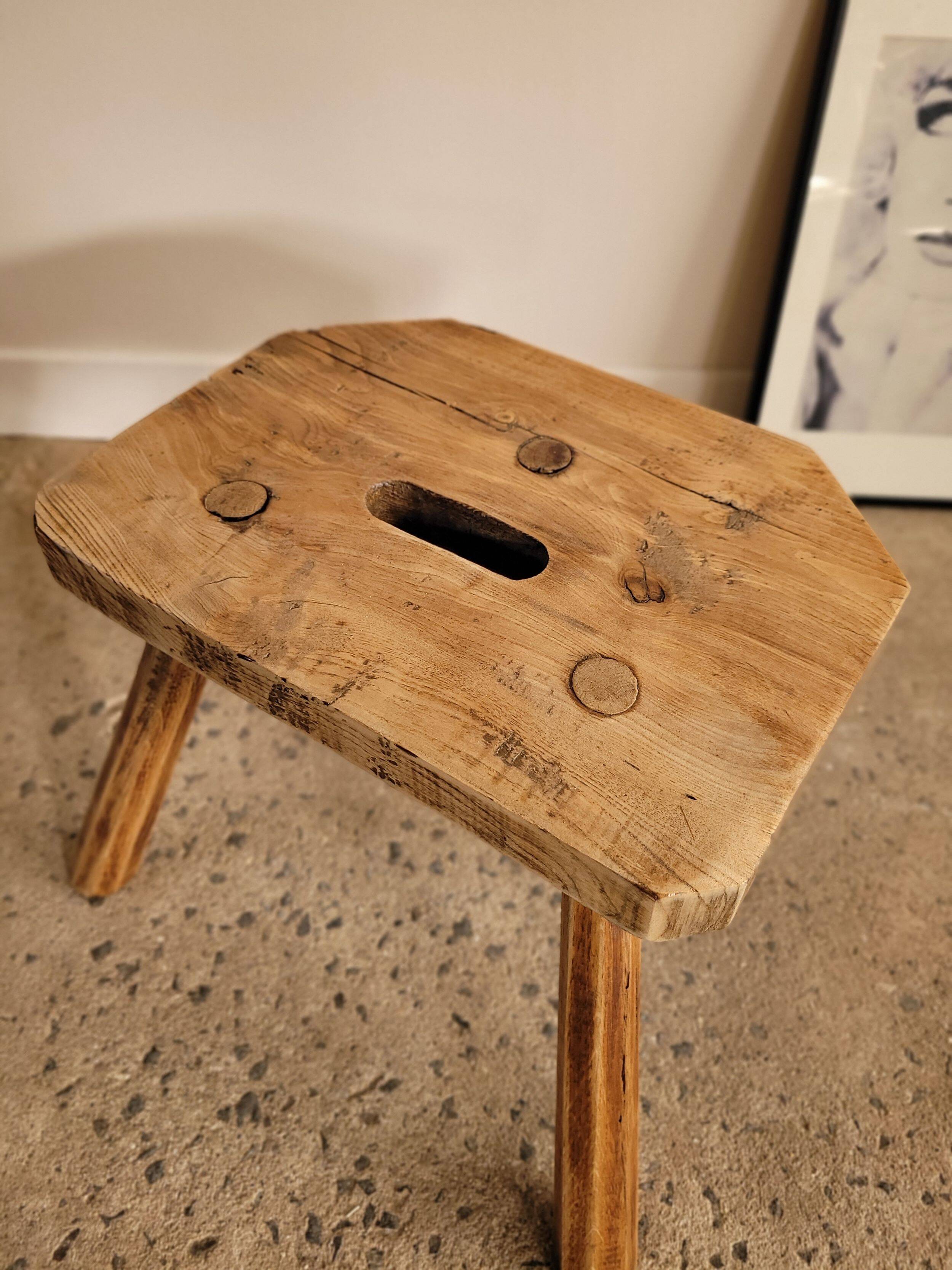 Small brutalist wooden stool