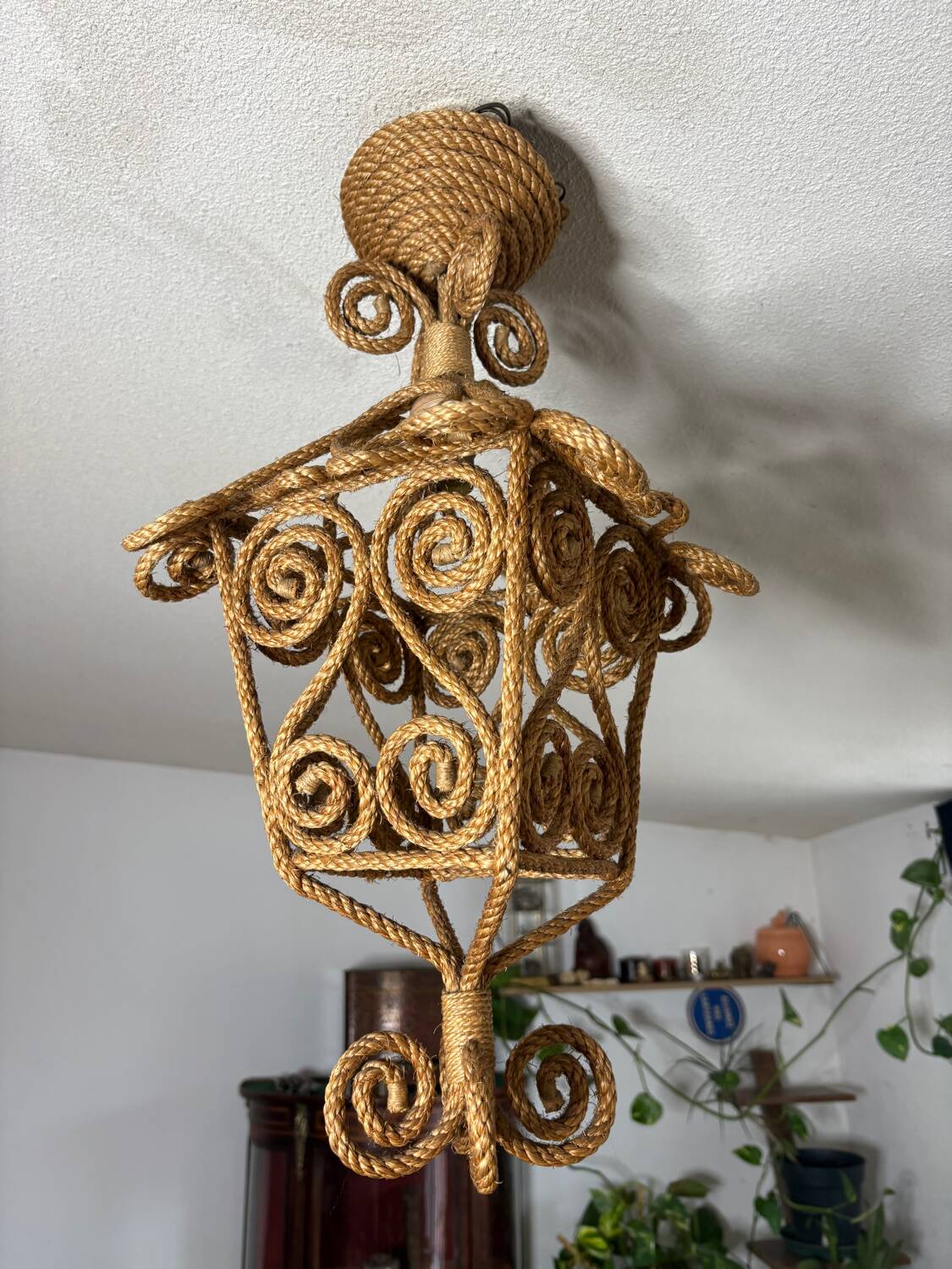 Audoux Minet rope lantern pendant light, 1950s