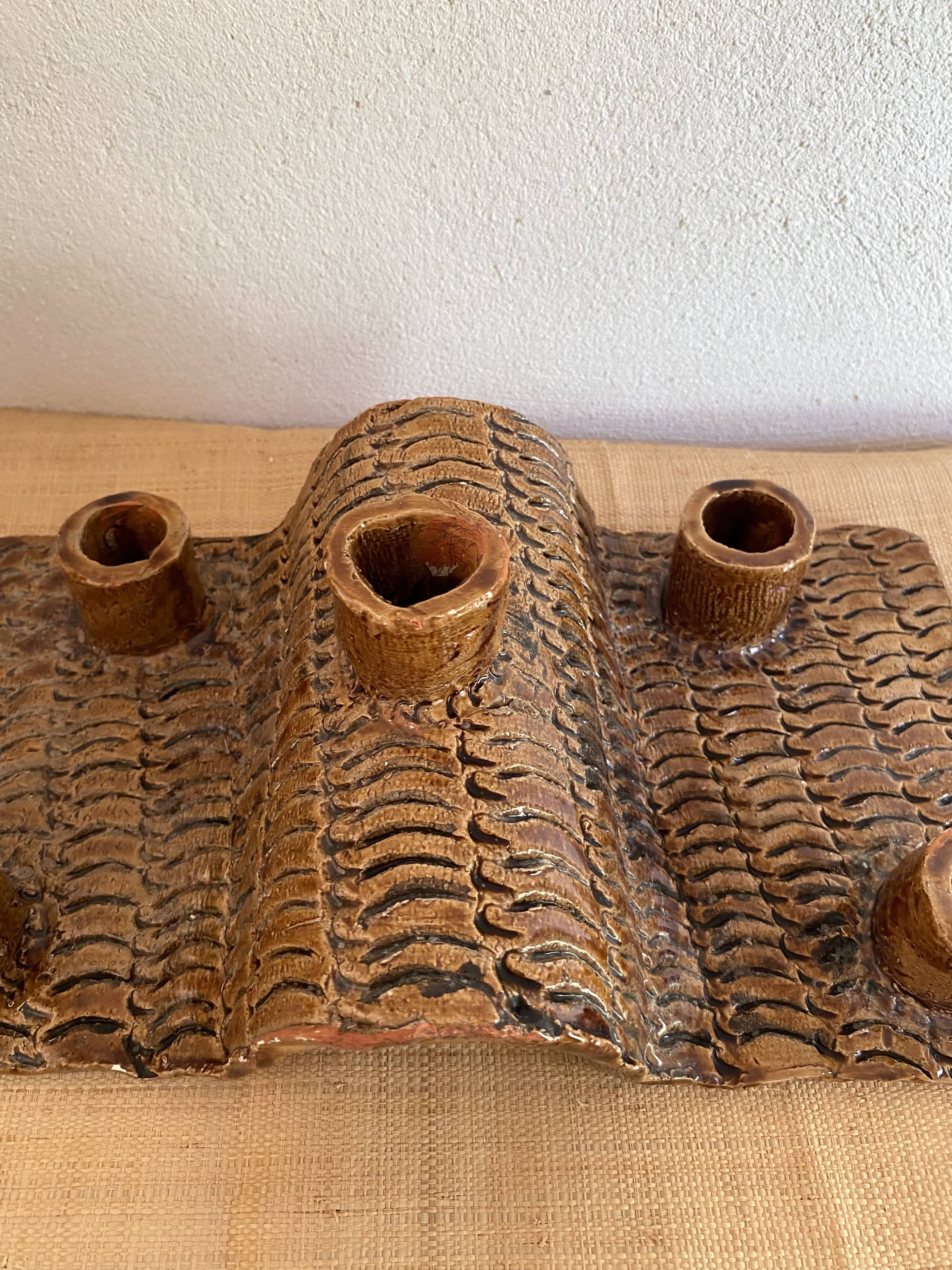 Terracotta candlestick with 5 holders, 1980s.
